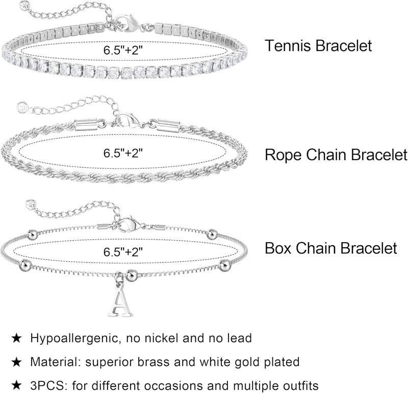 JIAOGE Valentines Day Gifts for Her Kids - Dainty Gold Bracelets for Women Personalized Gold/Silver Initial Bracelet Stack Stackable Rope Box Chain Tennis Bracelets for Girls Jewelry Set - Image 5